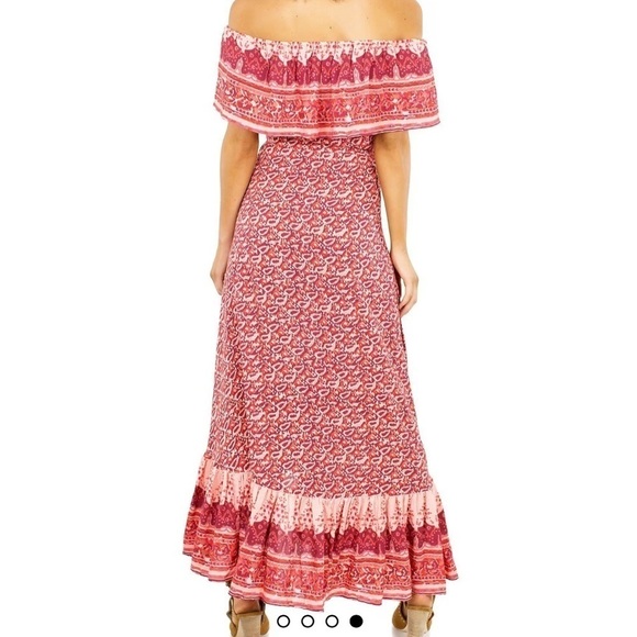 Nightcap Clothing Samba Gown Sunrise Print Red Pink Smocked Waist Tassel Size 2 - Picture 4 of 12